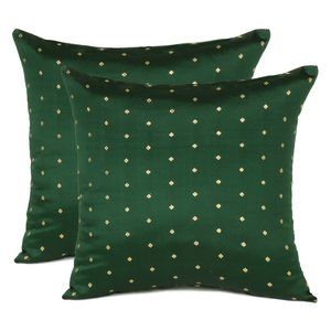 Riara Home Decor Green Cushion Cover Art Silk Polka Dot Pillow Case.